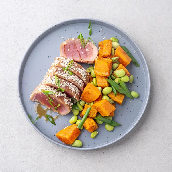 Caspian Tuna Bowl with Sweet Potato, Edamame & Scallions